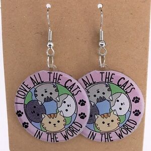 Clear Acrylic Happy Cat Dangle Earrings